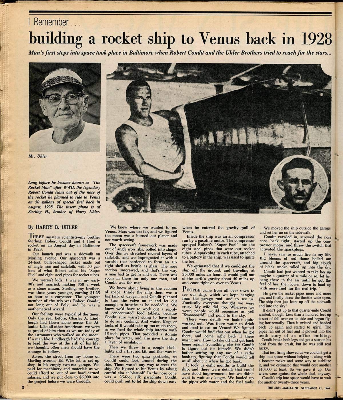 The Sun Magazin: I remember building a rocket ship to Venus back in 1928