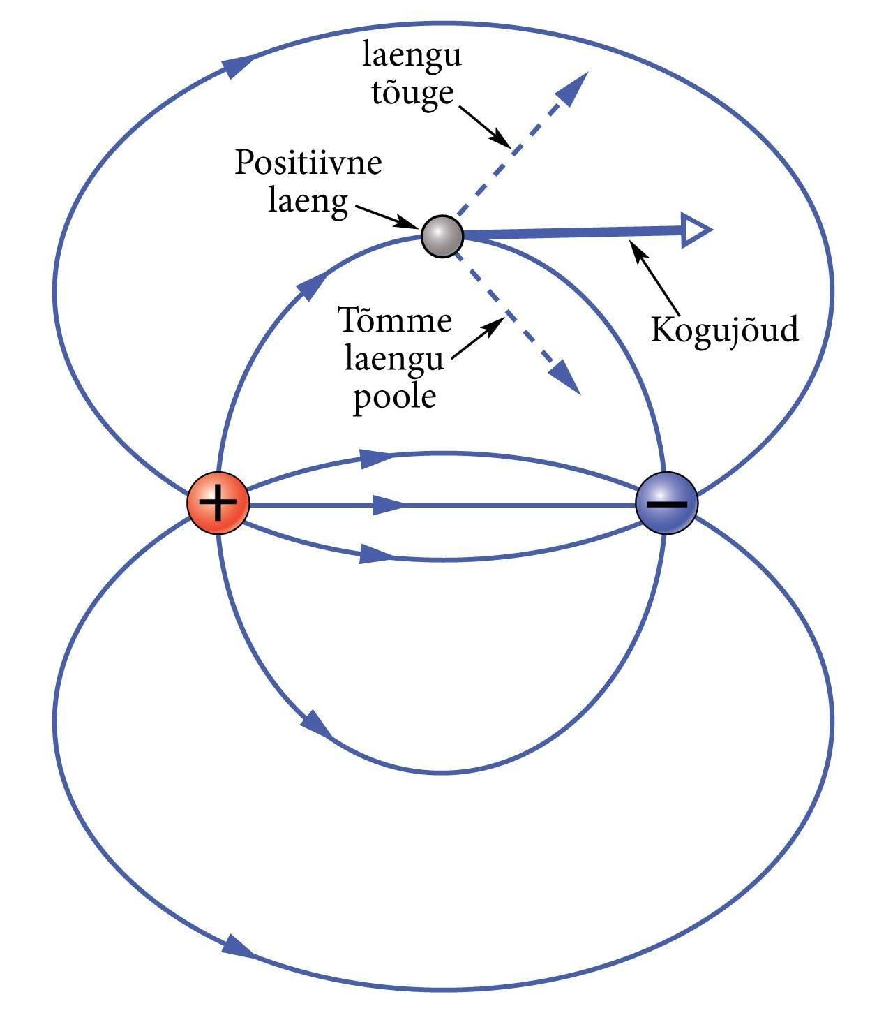 Laengule mõjuvad jõud positiivse ja negatiivse laengu elektriväljas