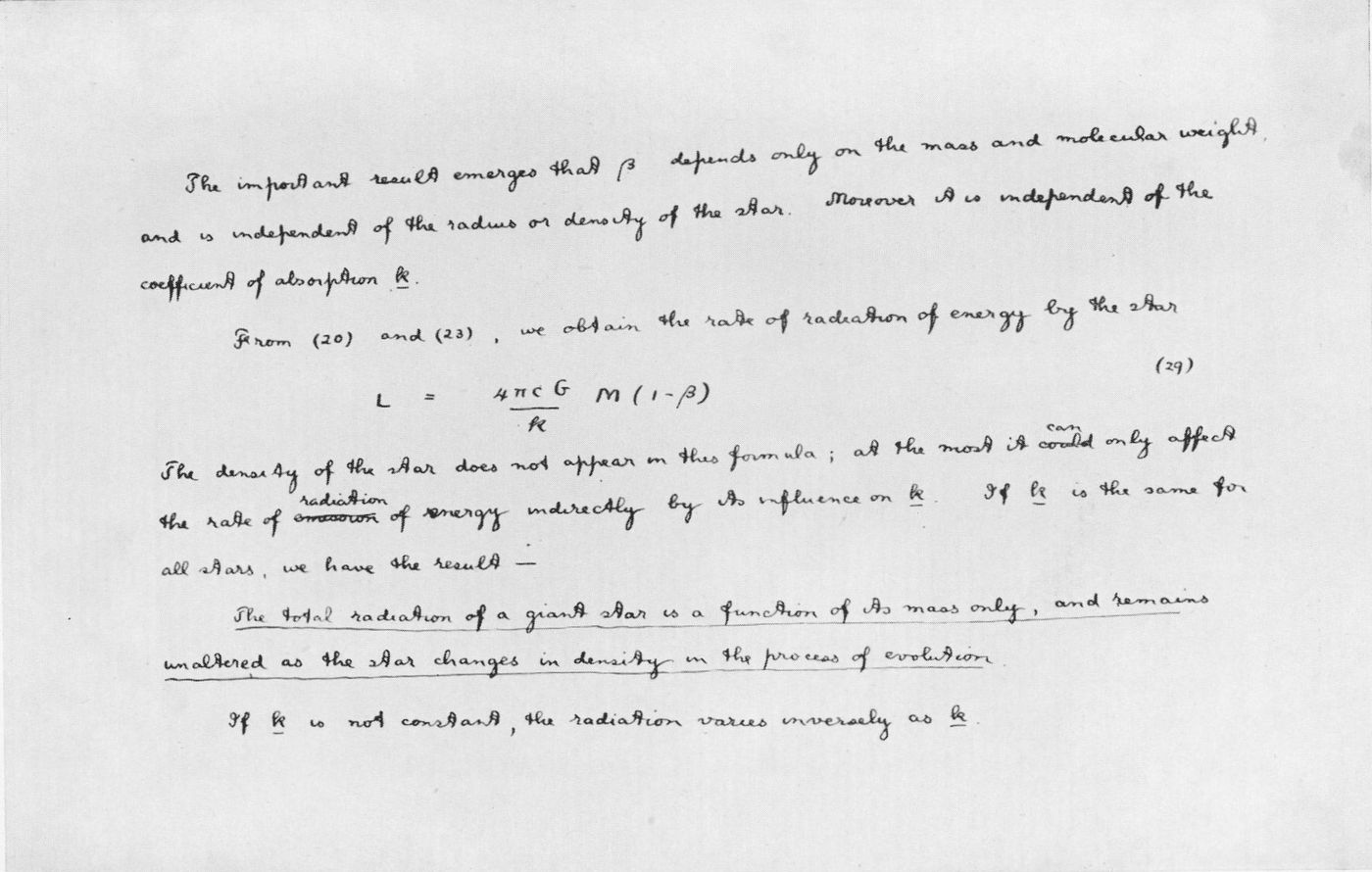 Arthur Stanley Eddington, käekirja näide