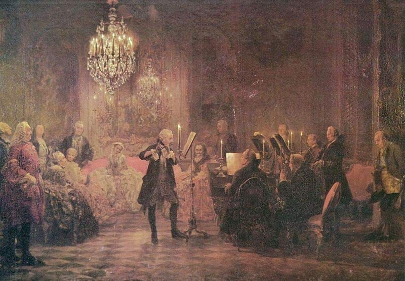 Friedrich Suure flöödikontsert Sanssoucis (Adolph von Menzeli maal)