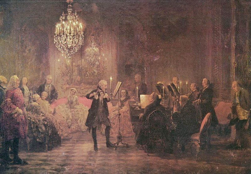 Friedrich Suure flöödikontsert Sanssoucis (Adolph von Menzeli maal)