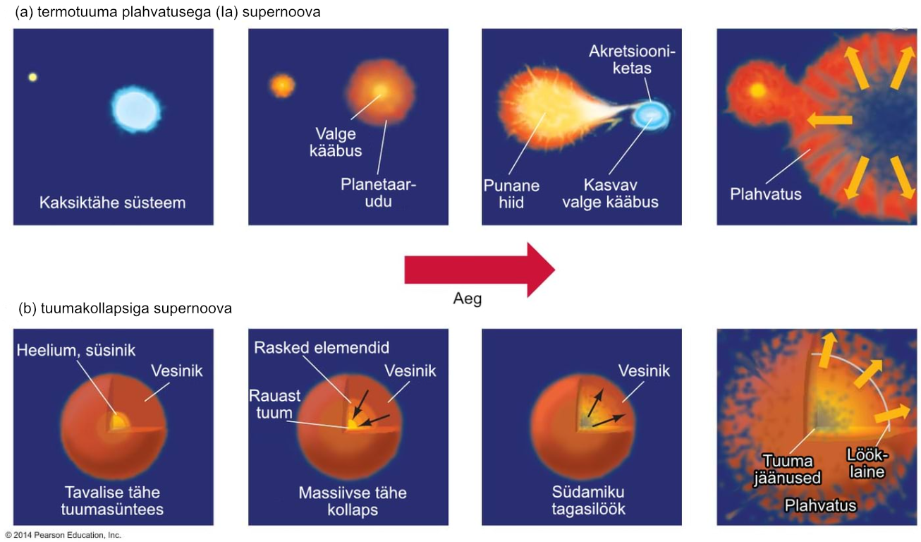 I ja II tüüpi supernoovade tekkimise kokkuvõtlik skeem<br type=