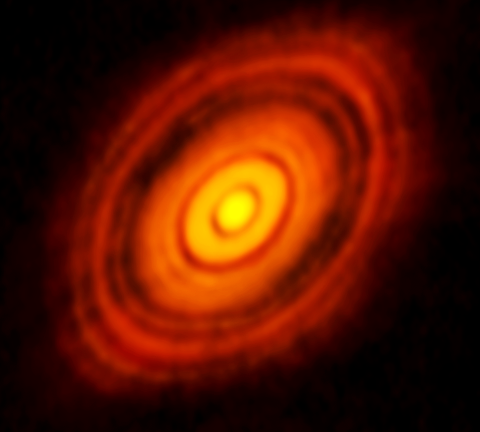 Euroopa Lõunaobservatooriumi infrapuna teleskoobiga ALMA saadud pilt tähe HL Tauri ümber olevast protoplanetaarsest kettast