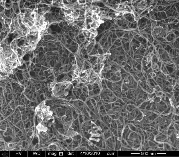 Elektronmikroskoobiga TÜs pildistatud süsiniknanotorud