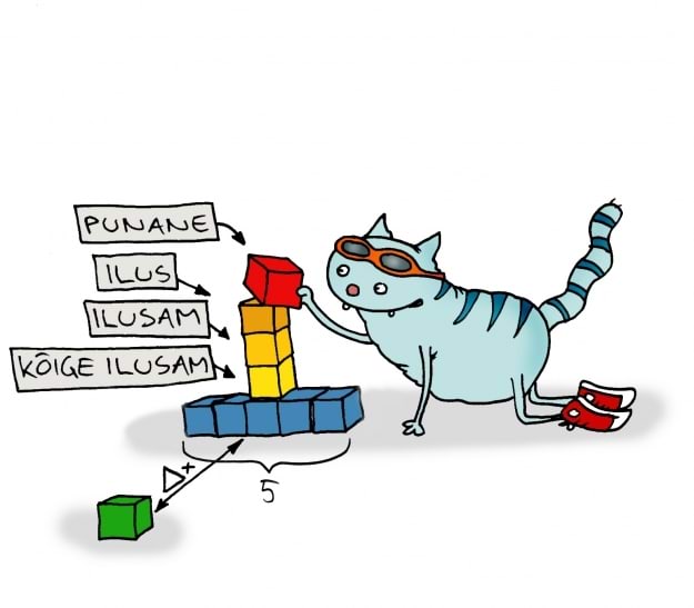 Kass mängib klotsidega, millel on erinevad omadused