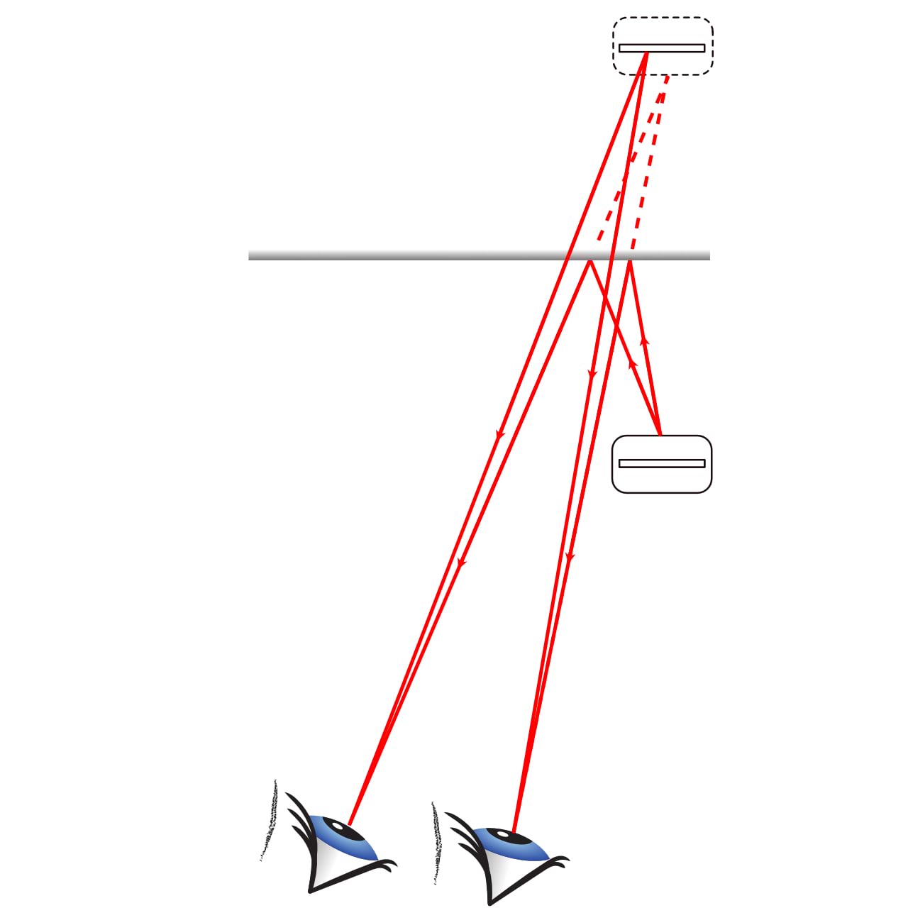 Paper clip, in front of the mirror and behind the mirror