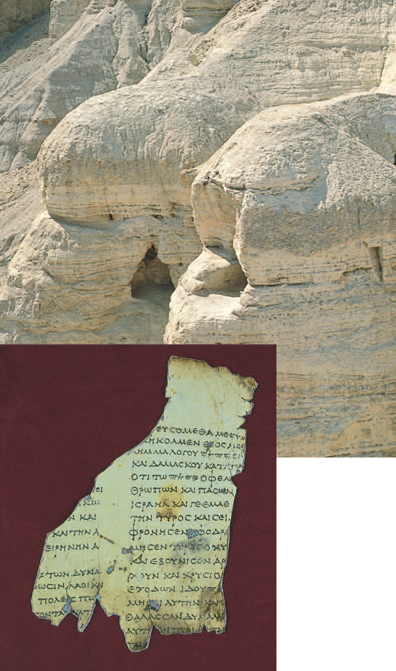 Fragment Surnumere käsikirjast ja koopad, kust need käsikirjad avastati