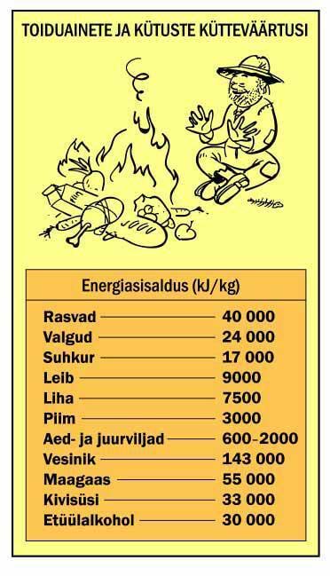 Toiduainete ja kütuste kütteväärtused